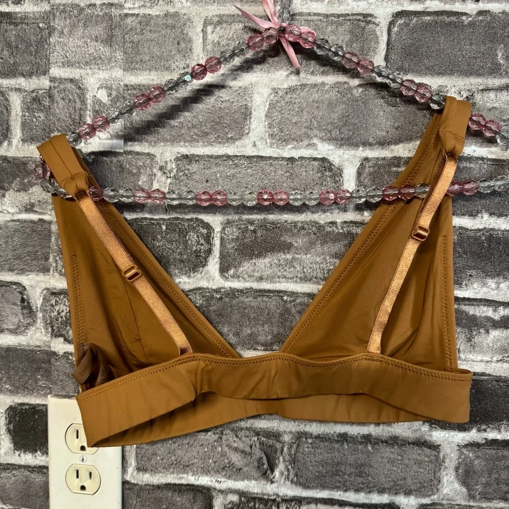 Skims swim plunge bikini top almond tan